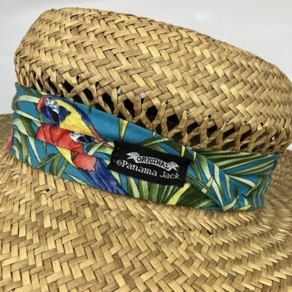 Panama Jack Floral Parrot Band Straw Hat Safari Sun Summer Small - Picture 2 of 10
